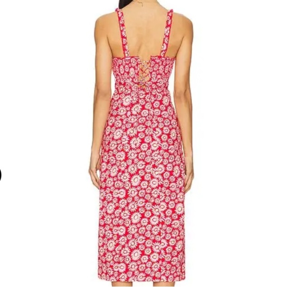 Free People Lucinda Tomato Daisy Midi Dress Lace Up Back Size M Spaghetti Straps - Picture 3 of 13